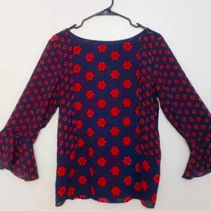 Loft bell sleeve navy blue and red mod bell sleeve shirt in size Large. Like New